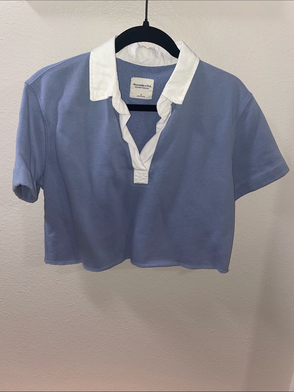 Abercrombie & Fitch Light Blue Cropped Polo with White Collar